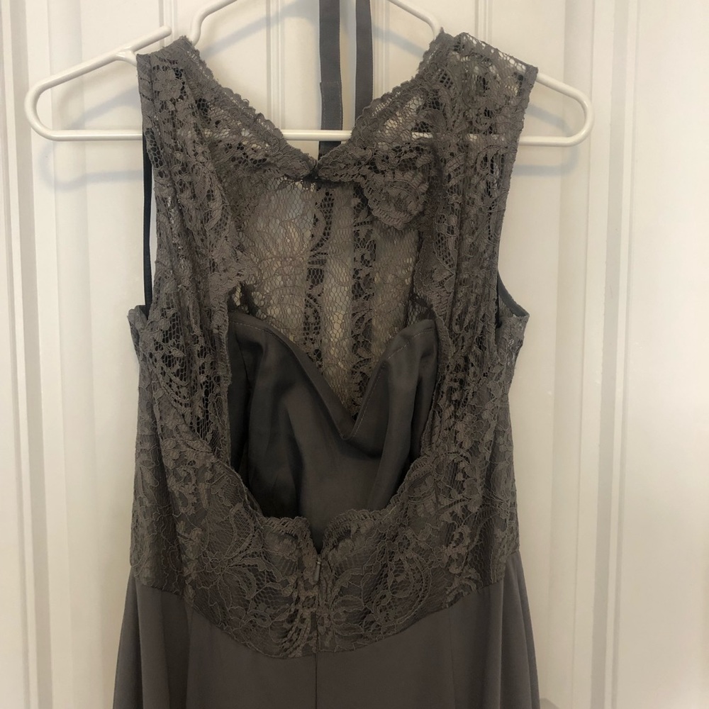 Dessy Collection Slate Gray Lace Bodice Wedding Dress - Picture 4 of 4